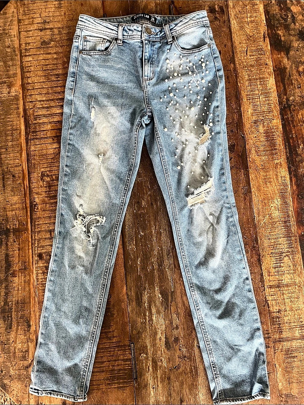 Design Lab Distressed Pearl Skinny Jeans Waist 26